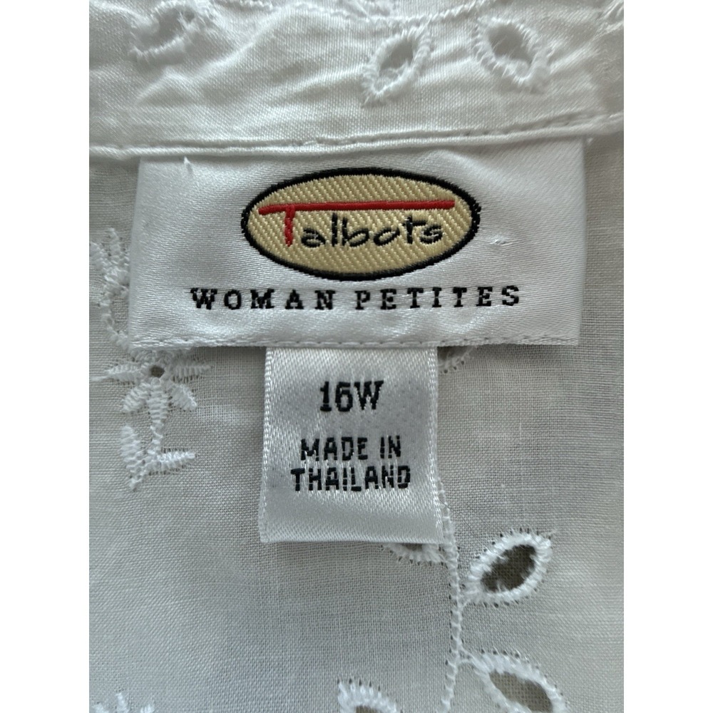 Talbots Woman Petites 16W White Embroidered Eyelet Button Down Blouse Plus - Picture 16 of 16